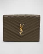 Image 1 of 6: Saint Laurent YSL Monogram Flap Clutch Bag in Smooth Leather