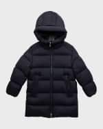 Image 4 of 4: Moncler Boy's Marat Striped Trim Long Parka, Size 8-14