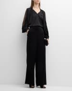 Image 5 of 6: Kobi Halperin Joyce Embroidered Blouson-Sleeve Silk Blouse