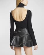 Image 4 of 6: ALAIA Grommet Embroidered Leather Mini Skater Skirt