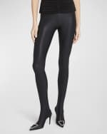 Image 2 of 6: Saint Laurent Shiny Footed Leggings with Logo Band