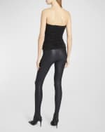 Image 3 of 6: Saint Laurent Shiny Footed Leggings with Logo Band