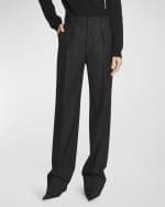 Image 2 of 6: Saint Laurent Pleated Straight-Leg Pinstripe Pants