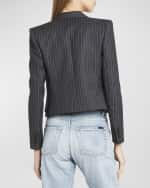 Image 5 of 6: Saint Laurent Pinstripe Crop Double-Breasted Blazer Jacket