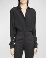 Image 2 of 6: Saint Laurent Silk Button-Front Shirt with Logo Stripes