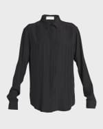 Image 1 of 6: Saint Laurent Silk Button-Front Shirt with Logo Stripes