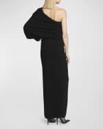 Image 4 of 6: Saint Laurent Draped One-Shoulder Long-Sleeve Cashmere Knit Maxi Dress