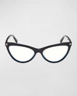 Image 3 of 5: TOM FORD Blue Blocking Acetate & Plastic Cat-Eye Glasses with Clip-On Sun Lenses