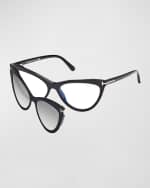 Image 1 of 5: TOM FORD Blue Blocking Acetate & Plastic Cat-Eye Glasses with Clip-On Sun Lenses