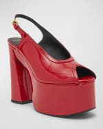 Image 5 of 6: Balmain Patent Peep-Toe Slingback Platform Pumps