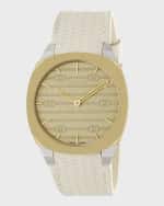 Image 1 of 5: Gucci 34mm 25H Quartz Watch with Leather Strap, White