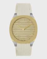 Image 5 of 5: Gucci 34mm 25H Quartz Watch with Leather Strap, White