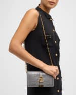 Image 3 of 6: Versace Greca Goddess Croc-Embossed Wallet on Chain