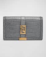 Image 1 of 6: Versace Greca Goddess Croc-Embossed Wallet on Chain