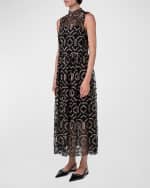 Image 4 of 5: Akris punto Gold Fringe Embroidered Tulle Midi Dress