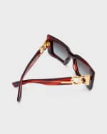 Image 5 of 5: Balmain Gradient Chain Acetate Rectangle Sunglasses
