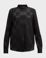 Image 2 of 6: Emporio Armani Button-Down Checkered Satin Blouse