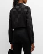 Image 4 of 6: Emporio Armani Button-Down Checkered Satin Blouse
