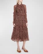 Image 5 of 6: Ulla Johnson Idalia Neck-Tie Silk Chiffon Midi Dress