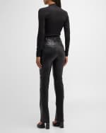 Image 3 of 6: Versace Mid-Rise Stretch Nappa Leather Straight-Leg Pants