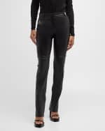 Image 1 of 6: Versace Mid-Rise Stretch Nappa Leather Straight-Leg Pants