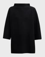 Image 2 of 6: Eileen Fisher Missy Lightweight Boiled Wool Funnel-Neck Tunic