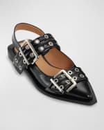 Image 2 of 4: Ganni Dual-Buckle Slingback Ballerina Flats