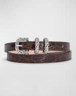 Image 1 of 3: BY FAR Kat Croc-Embossed Leather Skinny Belt
