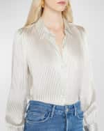 Image 4 of 4: FRAME Victorian Striped Button-Front Silk Shirt