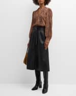 Image 5 of 6: Brochu Walker Teagan Belted Vegan Leather A-Line Midi Skirt