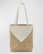 Image 1 of 6: Loewe Puzzle Fold Medium Tote Bag in Shiny Bicolor Leather