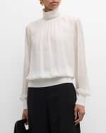 Image 3 of 6: Lafayette 148 New York Turtleneck Blouson-Sleeve Silk Georgette Blouse
