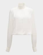 Image 1 of 6: Lafayette 148 New York Turtleneck Blouson-Sleeve Silk Georgette Blouse