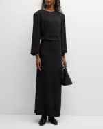 Image 2 of 6: THE ROW Jery Strong-Shoulder Long-Sleeve Silk Maxi Dress