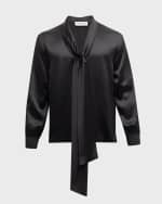 Image 1 of 6: Saint Laurent Men's Silk Shirt with Bow