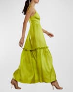 Image 3 of 3: Cynthia Rowley Sleeveless Ruffle Silk Twill Empire Maxi Dress