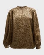 Image 1 of 6: FRAME Shirred Silk Mock-Neck Blouse