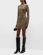 Image 2 of 6: FRAME Mock-Neck Jacquard Mini Sweater Dress