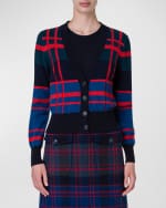 Image 1 of 5: Akris Glencheck Intarsia Cashmere Wool Cardigan