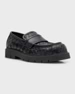 Image 4 of 5: Bottega Veneta Men's Haddock Intrecciato Leather Penny Loafers