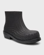 Image 5 of 6: Bottega Veneta Men's Fireman Intreccio Rubber Ankle Boots