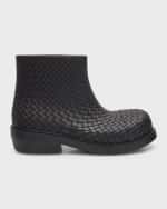 Image 1 of 6: Bottega Veneta Men's Fireman Intreccio Rubber Ankle Boots
