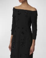 Image 4 of 5: Carolina Herrera Off-Shoulder Column Dress with Floral Applique Detail
