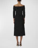 Image 3 of 5: Carolina Herrera Off-Shoulder Column Dress with Floral Applique Detail