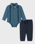 Image 1 of 5: Andy & Evan Boy's Suspenders Bodysuit & Sweatpants Set, Size Newborn-24M