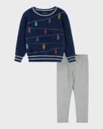 Image 1 of 5: Andy & Evan Girl's Holiday Lights Sweater & Leggings Set, Size 2T-6X