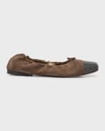 Image 1 of 6: Brunello Cucinelli Suede Monili Cap-Toe Ballerina Flats