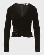 Image 2 of 6: Veronica Beard Pelona Ruched Long-Sleeve Velvet Top