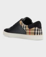 Image 3 of 6: Burberry Men's Stevie Leather and Check Low-Top Sneakers