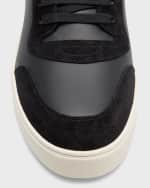 Image 4 of 6: Burberry Men's Stevie Leather and Check Low-Top Sneakers